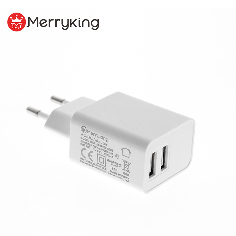 Ce GS Listed Portable Mobile Phone Charger EU Plug Wall USB Charger Output 5V 2A 2.1A 2.5A for Europe