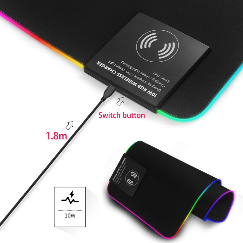 800*30*4mm Mouse Pad Gaming Mousepad Wireless Charger 10W Fast Charging LED Large Mouse Mat