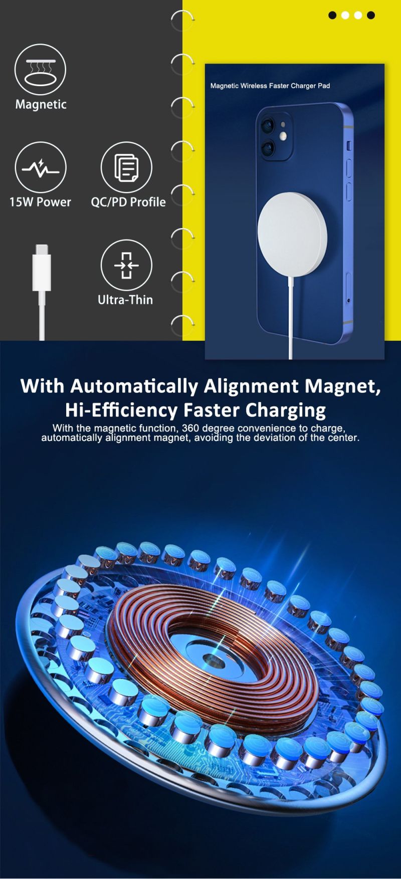 15W Aluminium Wireless Phone Charger Pad LED Light Fast Charging Wireless Charger Magnetic Wireless Charger