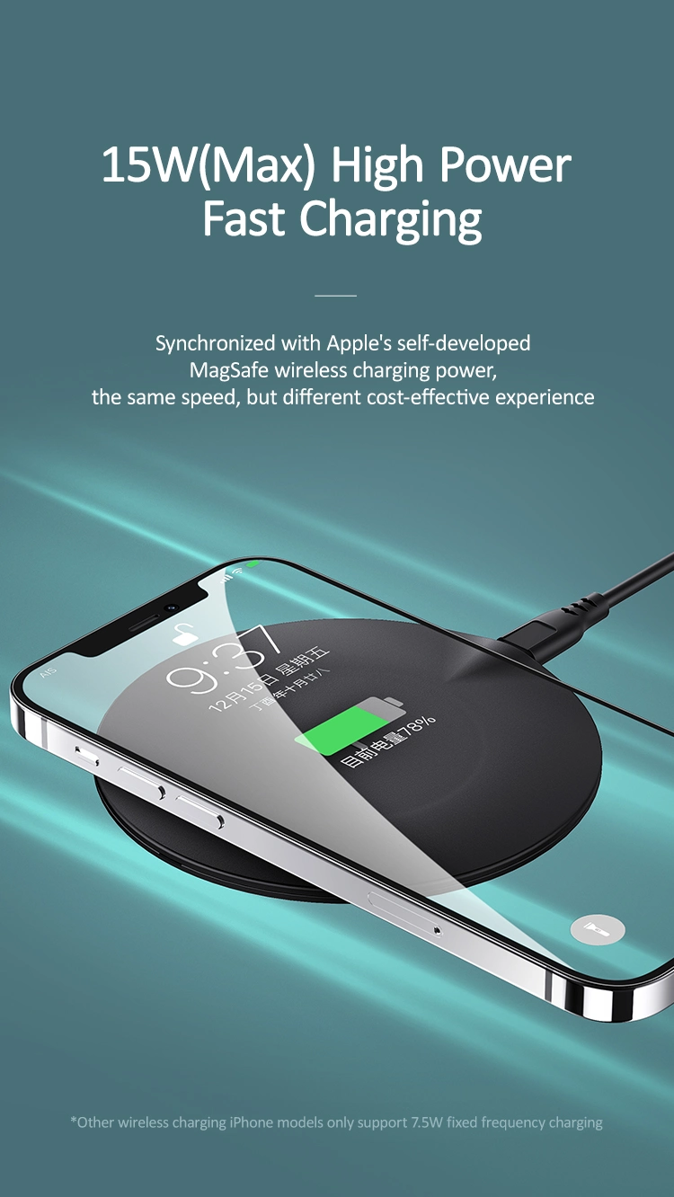 Usams Ultra Slim 15W Fast Charge Round Mobile Phone Wireless Charger Portable Wireless Charging Pad