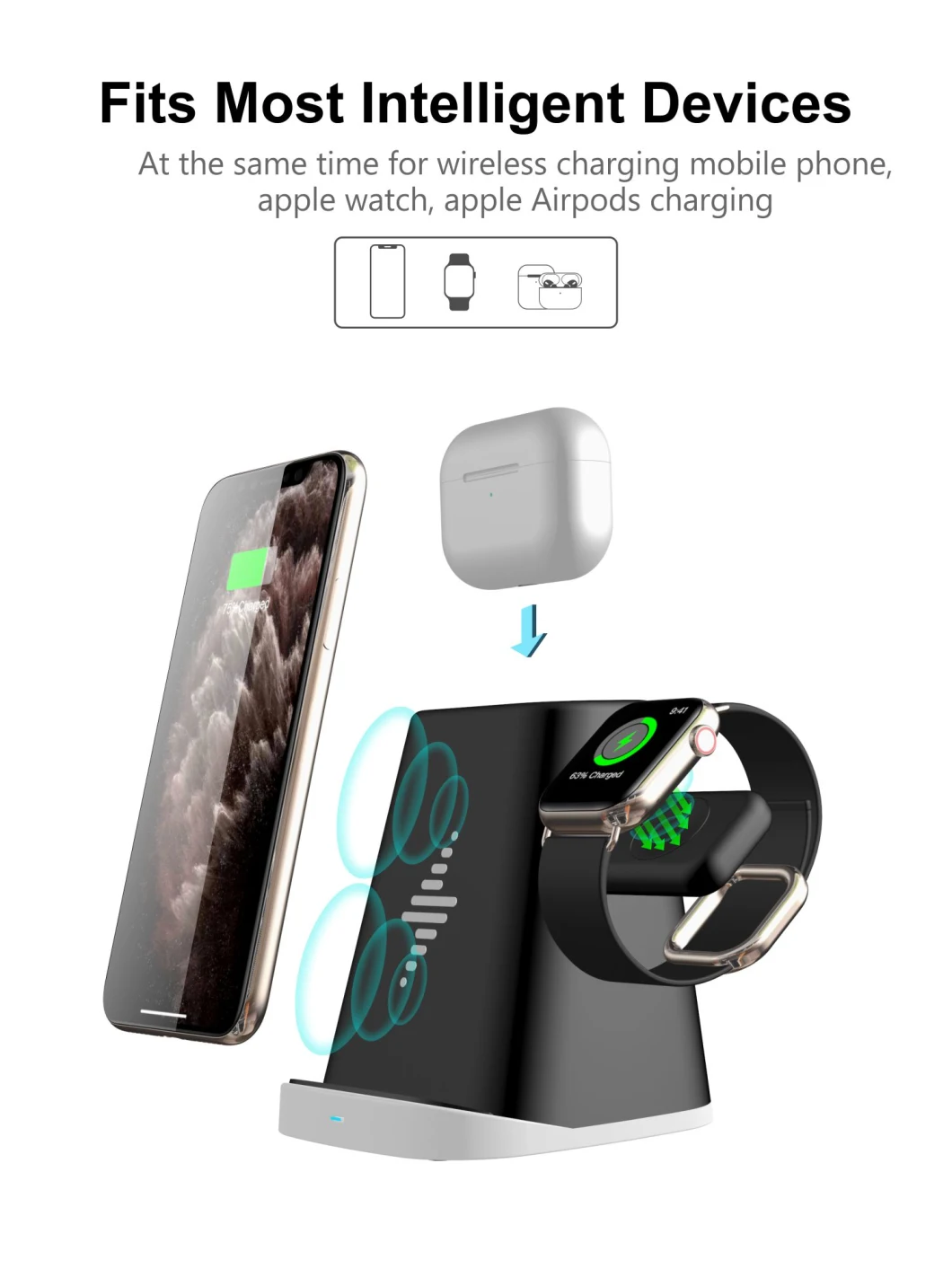 3in 1 20W Pad Wood Fantasy Wireless Charger Power Bank