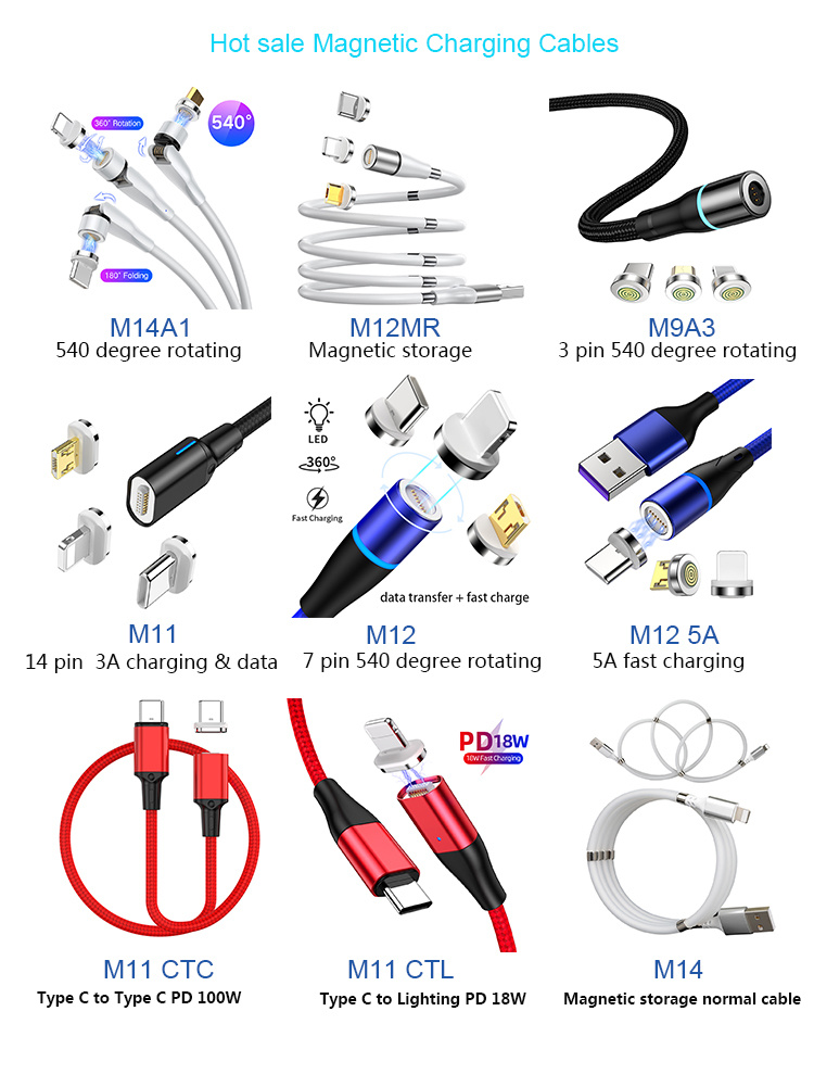 Tongyinhai Wholesales Supercalla Cable LED 3 in 1 Magnetic USB Fast Charging Magnetic Charging Cable for Samsung