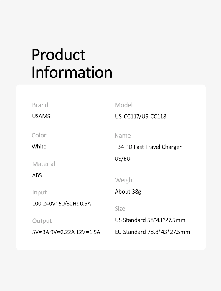 Usams Cc117 Wholesale Mini Pd 20W Mobile Fast Phone Charger