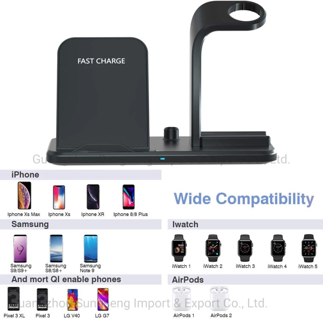 Wireless Charger Stand, 3 in 1 Wireless Charging Station Compatible with Apple Watch 5/4/3/2 &Airpods 2/PRO, Qi Fast Wireless Charger Fit for.