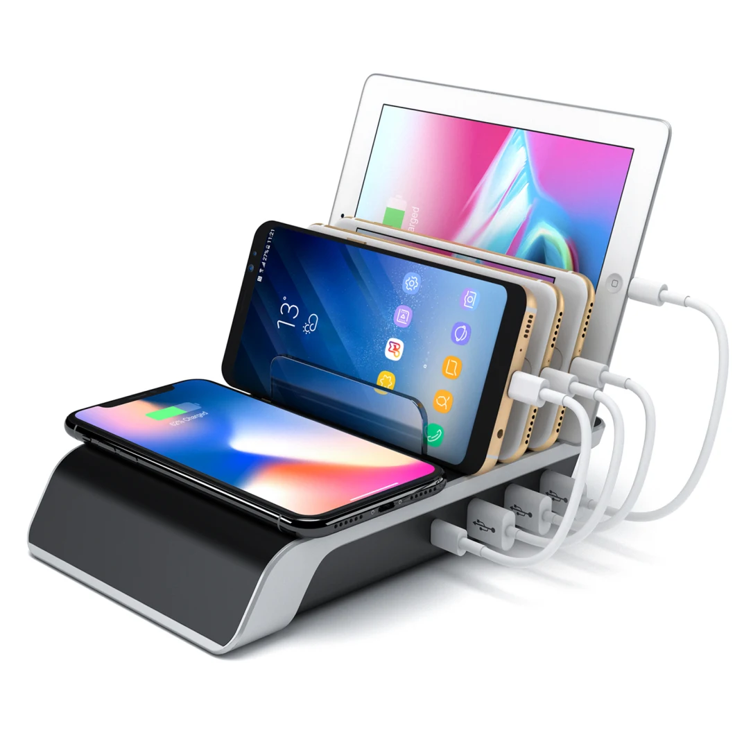 Fast Wireless Charger Station with 4USB Desktop Charger for Smartphone