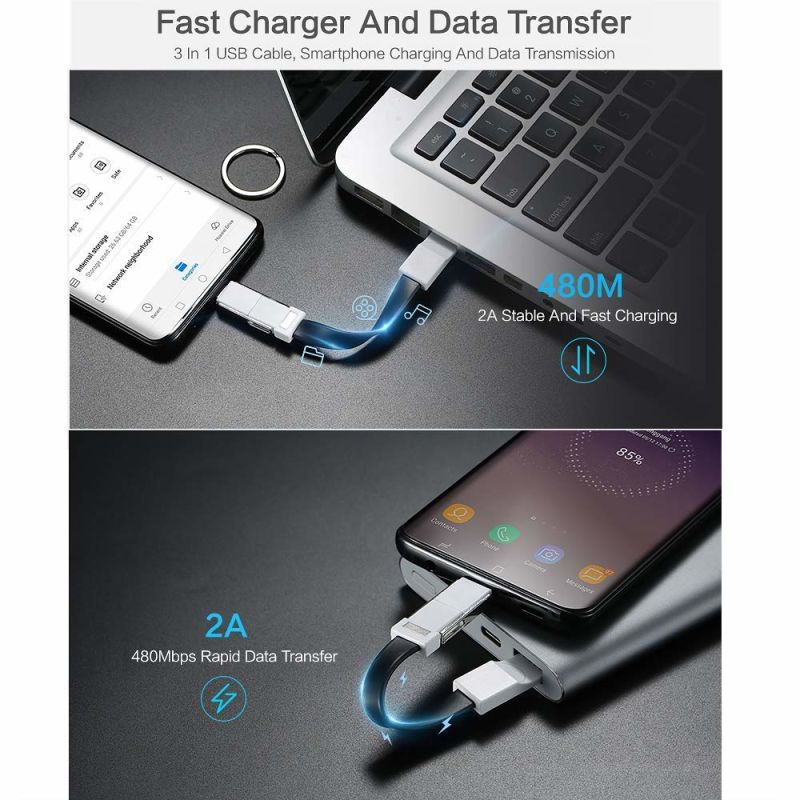 Key Chain Multi Charging Portable Travel Short Cables Data Charging Cord