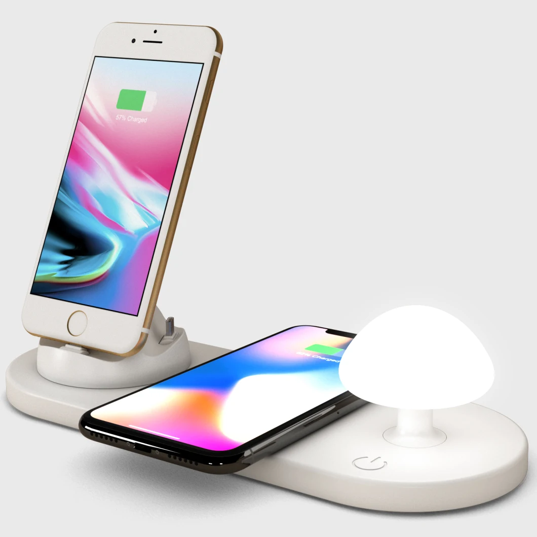 360 Rotating 10W Wireless Charger with Touch-Control Mushroom Night Light