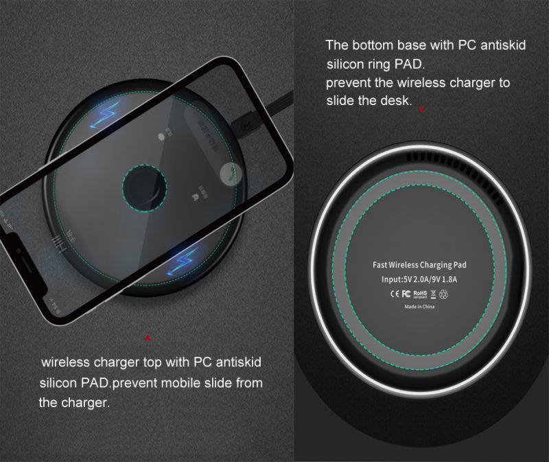 Wireless Fast Charger, Built-in Small Fan Wireless Qi Charger, iPhone Wireless Charger Compatible 5W, 7.5W, 10W Ce RoHS