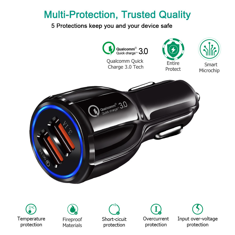 Hot Quick Charge 3.0 Dual USB Fast Charging Car Charger for Mobile Phone