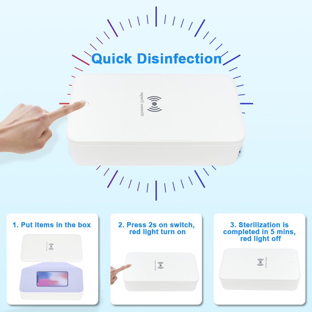 Newest Mobile Phone Wireless Charging UV Light Sterilizer Box Portable USB Wireless Charger UVC LED Sterilization Box