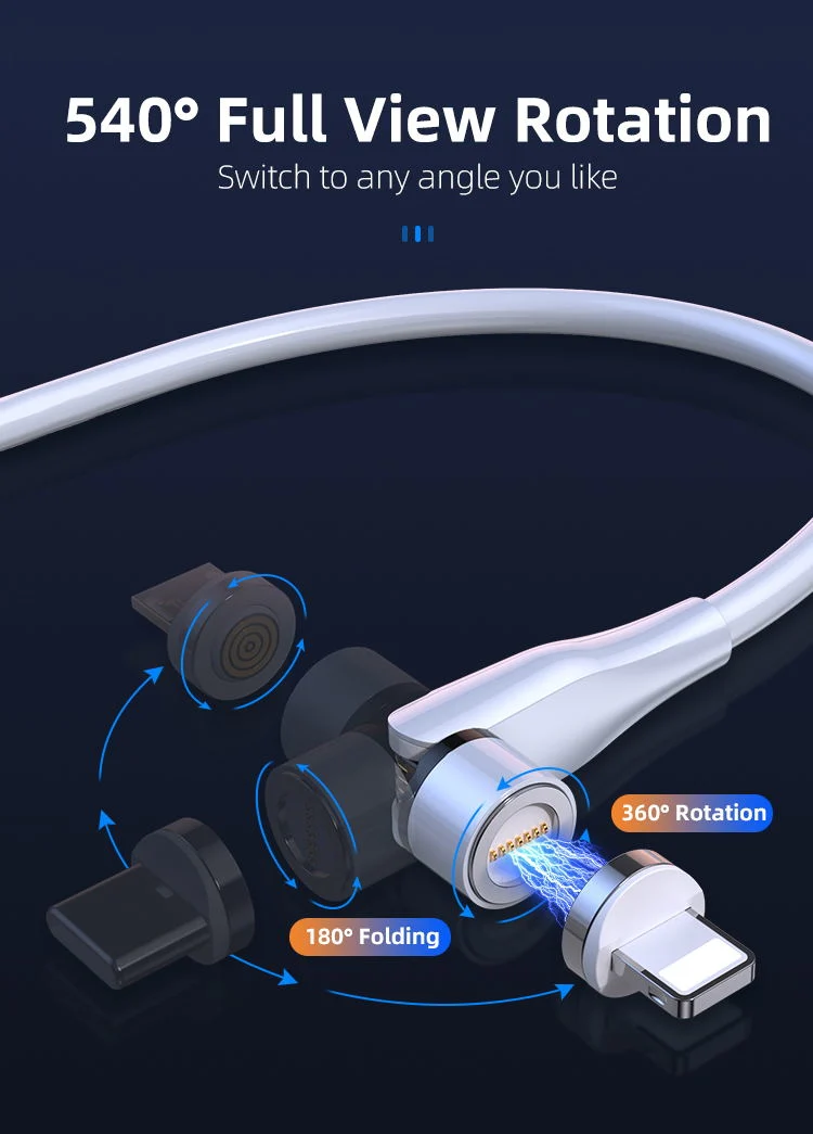 Tongyinhai Magnetic Charging Cable 540 Degree Rotation 3A Fast Charging Data Transfer USB mobile Phone Cable