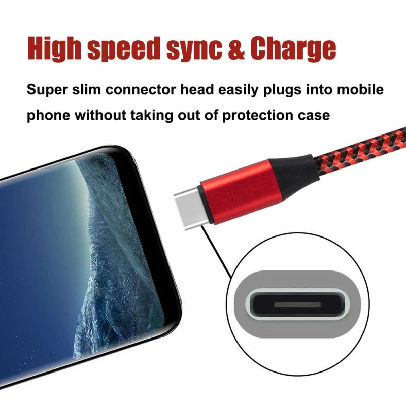 2.4A Fast Charge Type C USB Data Charging Cable for Android