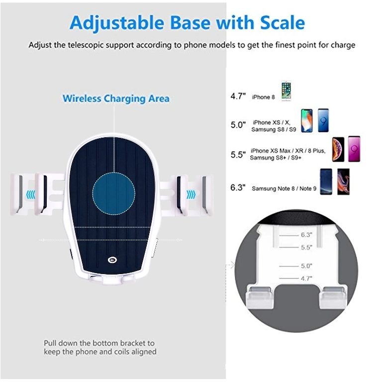 10W/ 7.5W/ 5W Auto-Induction Wireless Car Charger Mount, Fast Wireless Charging Phone Holder