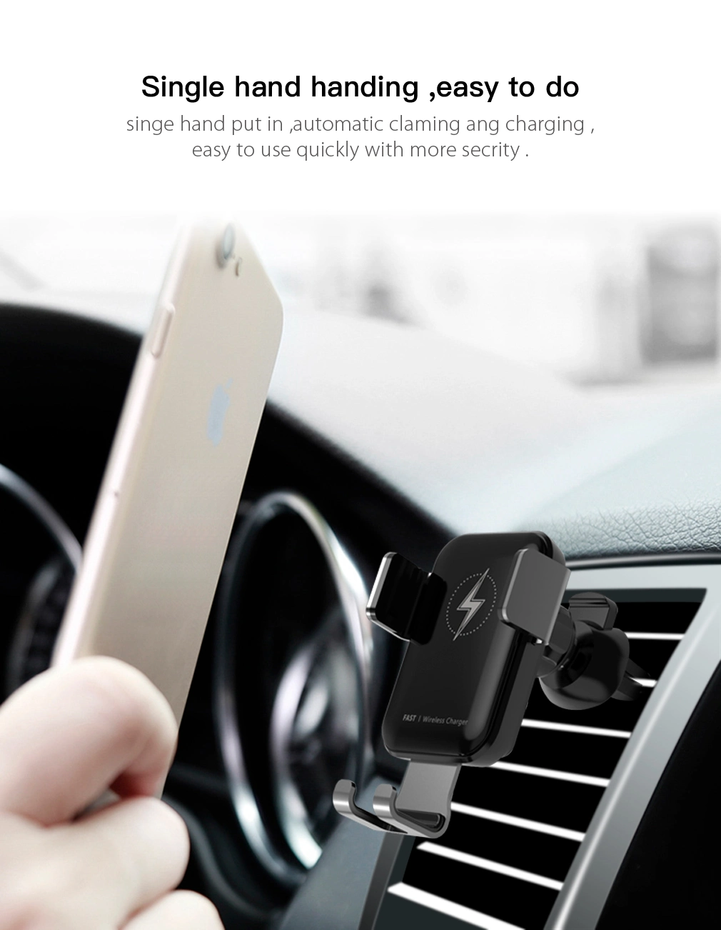 Wireless Car Charger Automatic Clamping 15W Max. Qi Wireless Car Mount Charger Portable Wireless Charger Car