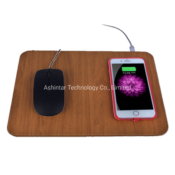 Ultra Thin Desktop Mobile Phone Fast 10W Wooden Qi Mousepad Wireless Charger