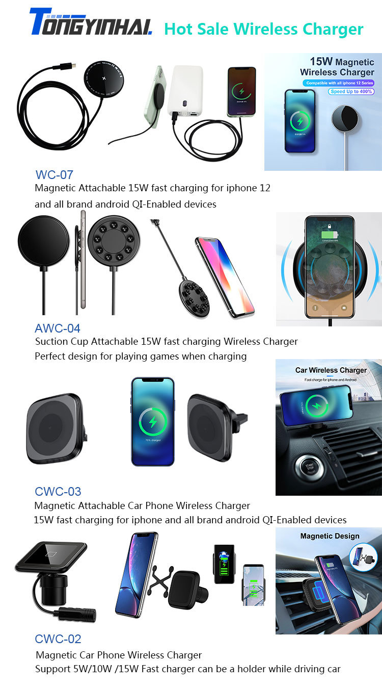 Tongyinhai Original Magnetic Attachable 15W Fast Wireless Charger Mobile Phone for iPhone 12 Android Phone Charger