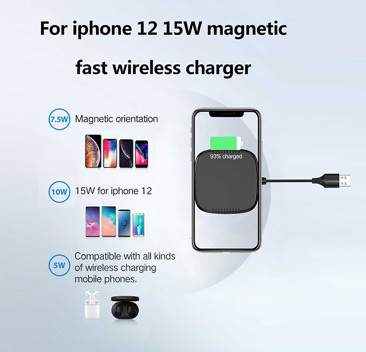 Tongyinhai Original Magnetic Attachable 15W Fast Wireless Charger Mobile Phone for iPhone 12 Android Phone Charger