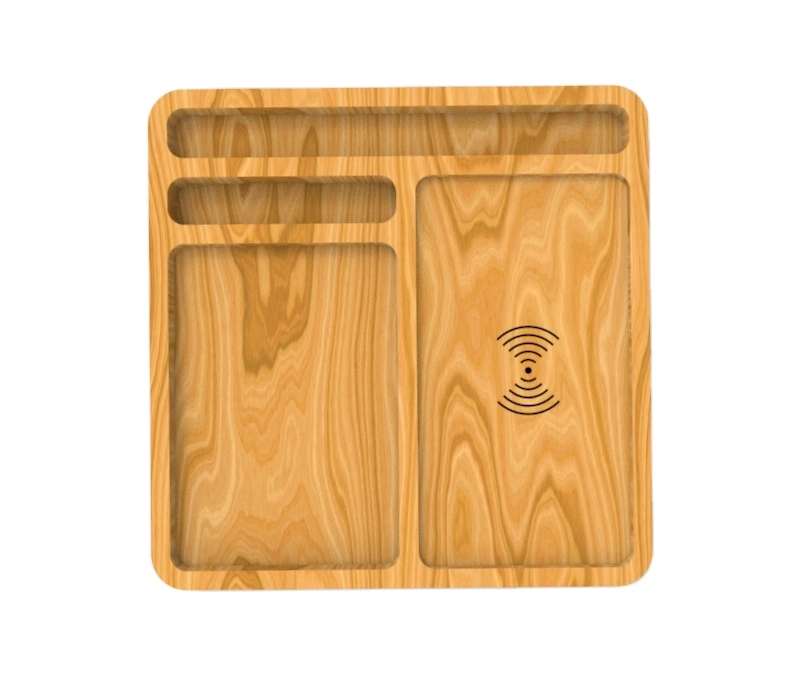 Bamboo Wireless Charger with Multi-Function with Phone Stand/Pen Stand/Coin Stand