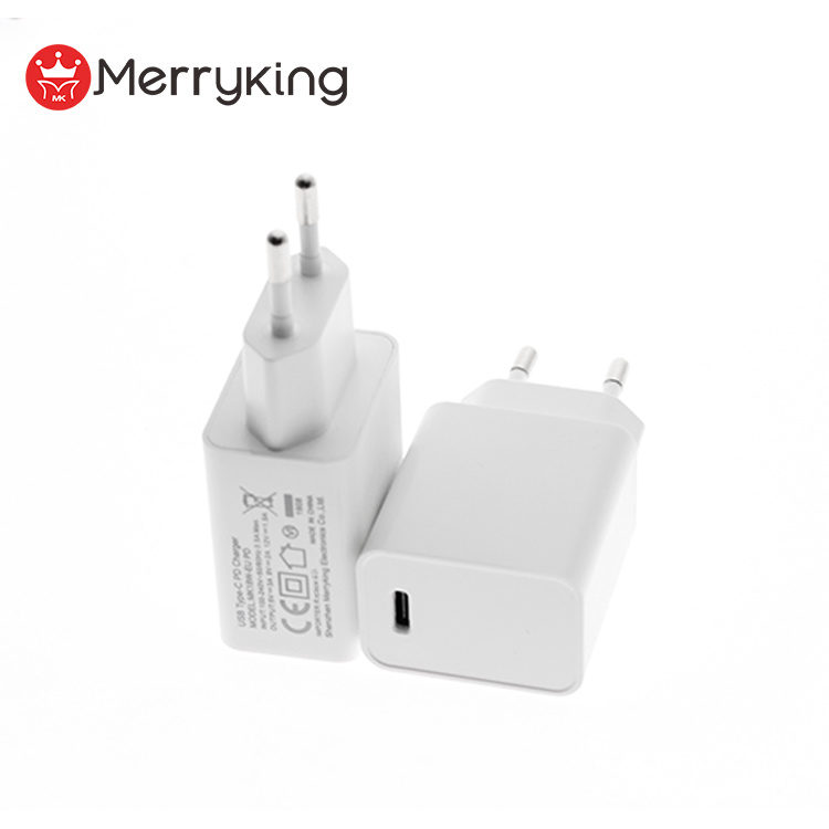 Merryking 18W Single Port USB Type C Pd 5V3a 9V2a 12V1.5A Quick Charger Wall Charger