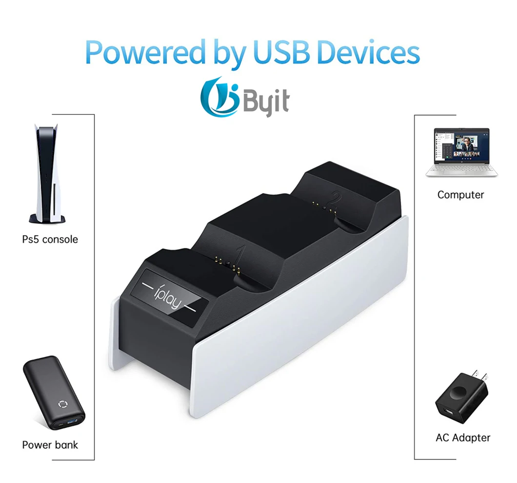 Byit 2021PS5 Charging Dock 2 Controllers PS4 PS5 Accessories Charger Gamepad Android Wireless Controller Charger Station for PS5