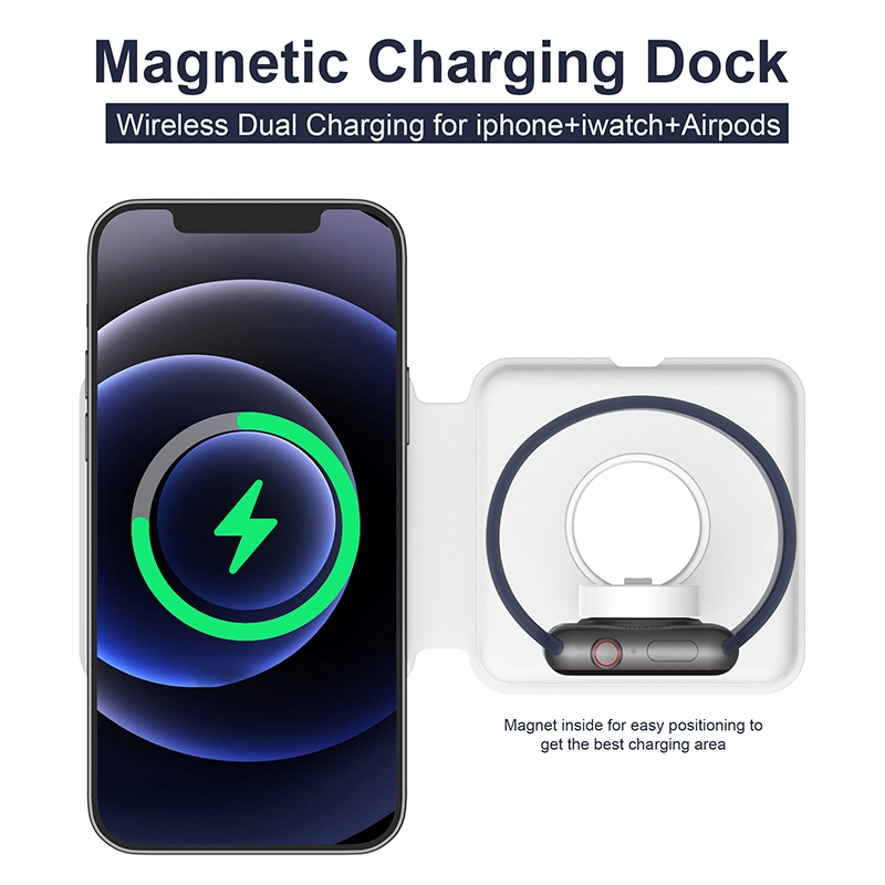 Folding Magnet Charger for iPhone 12 PRO Iwatch 2in1 Magnetic Wireless Charger 15W Magnet Qi Wireless Charger