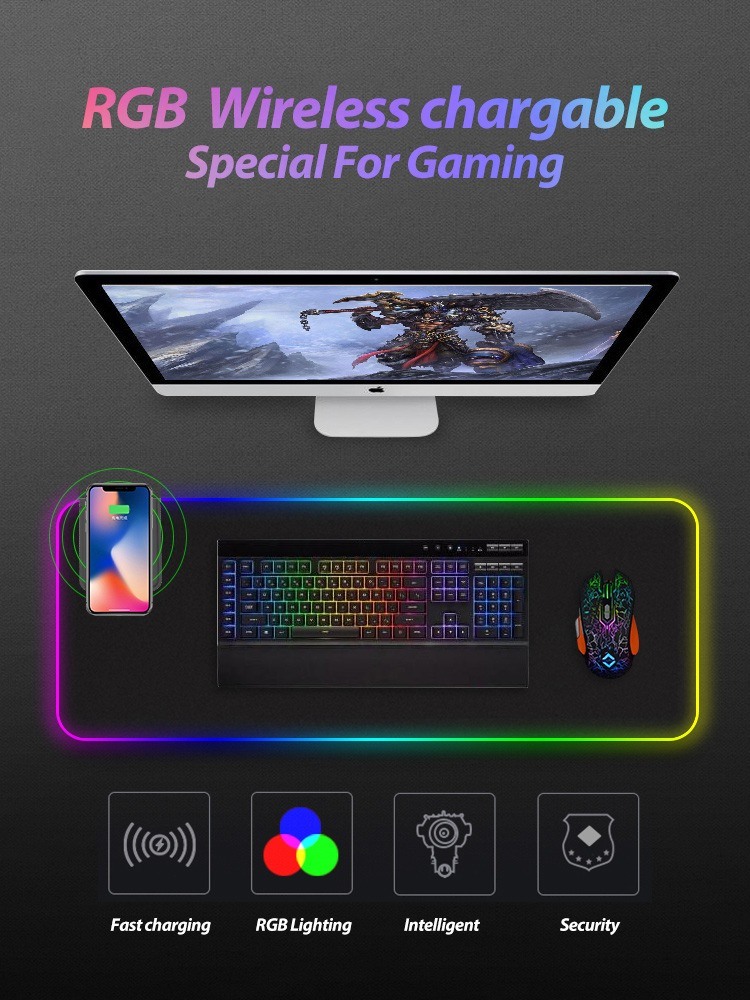 Gaming Mouse Pad RGB Large Gamer Big Mouse Mat Computer Accessories Mousepad LED Backlight Mouse Pad with Wireless Charger