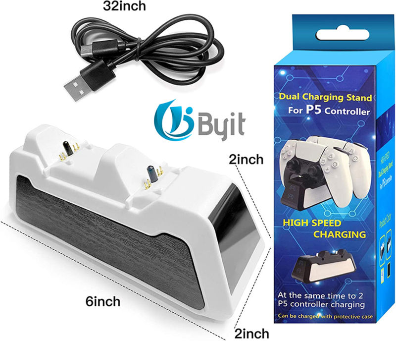 Byit PS5 Dual Controller Charger Stand PS5 Controller Charger Dual Charging Dock