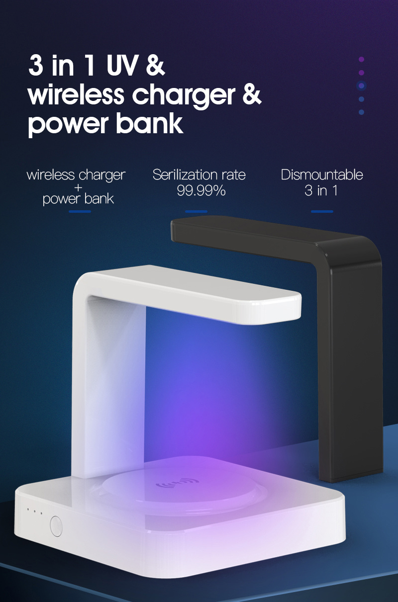 Portable Mobile Phone Wireless Charger UV Germicidal Lamp Magnetic Separator Fast Charging Wireless Charger