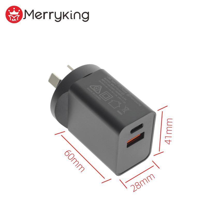 Mobile Phone Charger SAA Rcm Certified 18W USB C Pd QC3.0 Fast Charging Dual USB Wall Charger