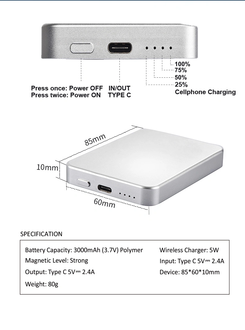 Wholesale Portable Power Bank Supply 15W Wireless Mobile Charger