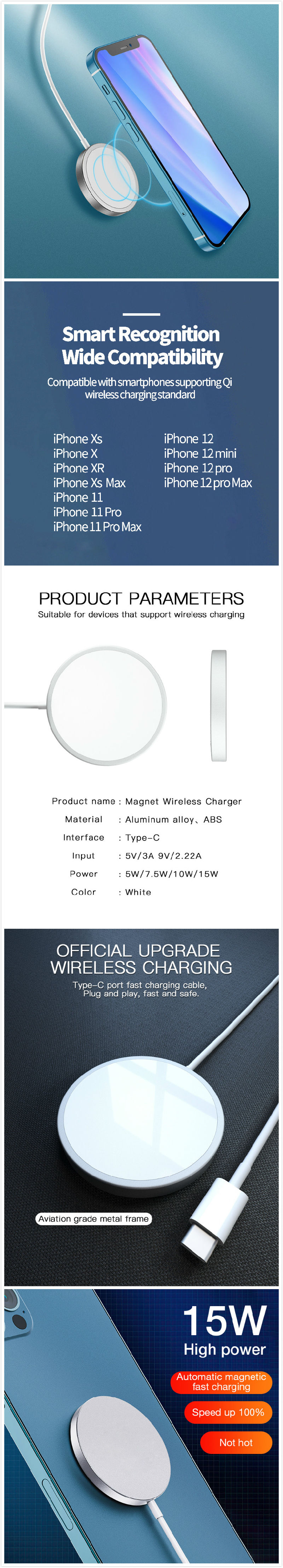 Magnetic Wireless Charger for iPhone 12 PRO Max Magsafe Charger 15W Fast Charging Dock for Samsung Xiaomi Quick Wireless Charger