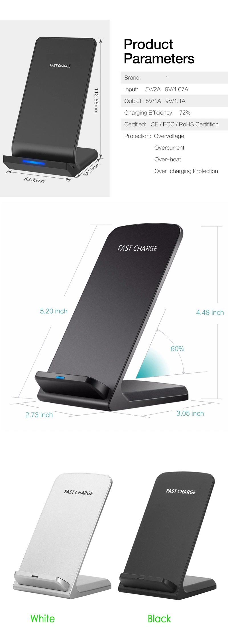 10W Fast Wireless Charger for Samsung S8/S8 Plus Qi Fast Wireless Charger for iPhone 8 X Quick Charge Stand for Galaxy Note 8