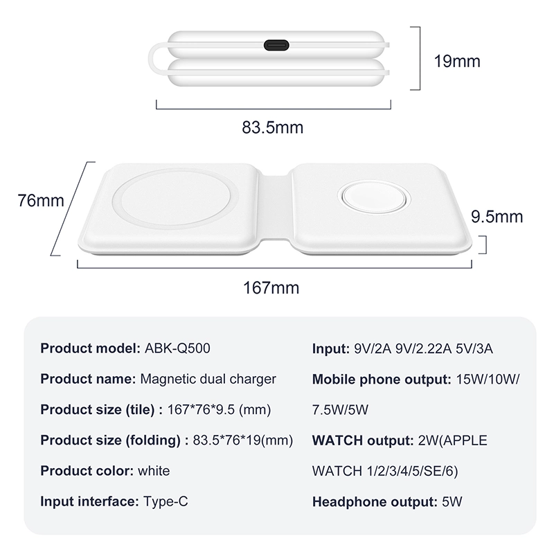 Folding Magnet Charger for iPhone 12 PRO 2in1 Magnetic Wireless Charger 15W Magsafe Magnet Qi Wireless Charger for Iwatch