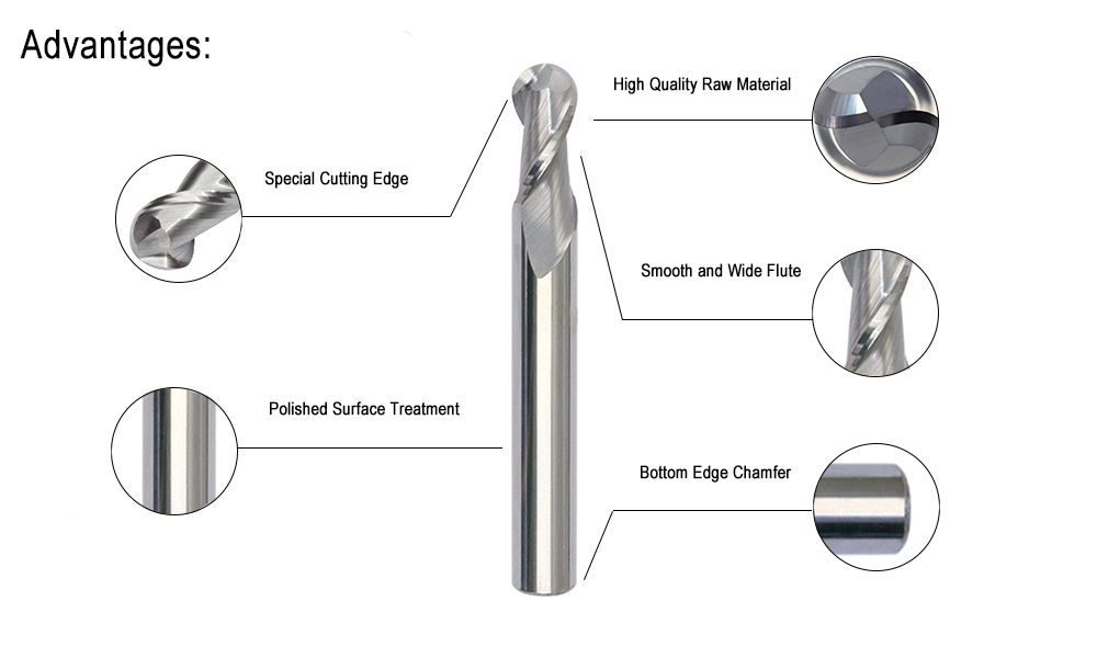 High Performance 2 Flute Carbide Ball Nose End Mill Cutter for Aluminum Side Milling