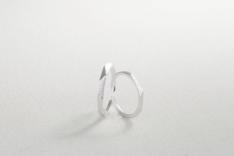 Simple Geometric Face Valentine's Day Brushed Diamond S925 Sterling Silver Opening Couple Couple Ring