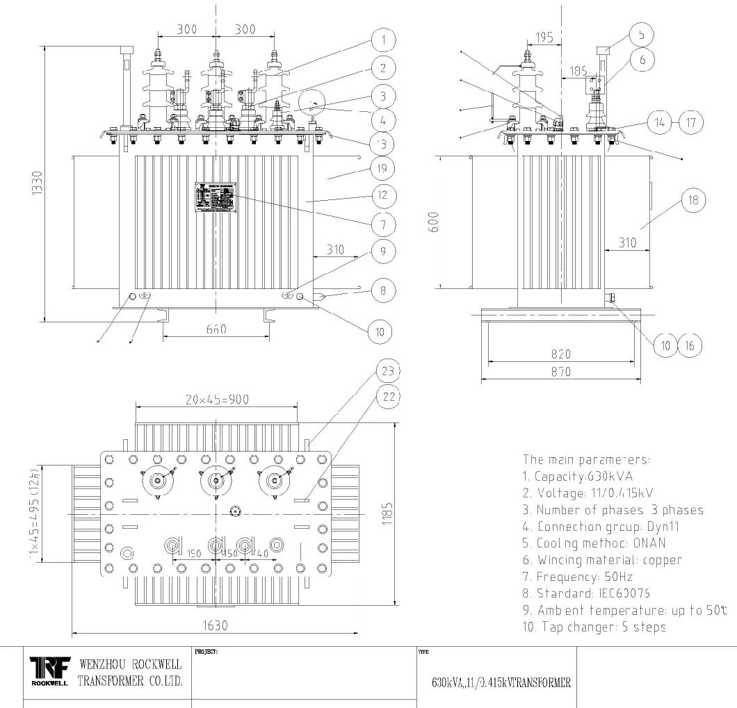 10kv Distribution Transformer Duplex Winding Non-Excited Tap-Changing Power Transformer