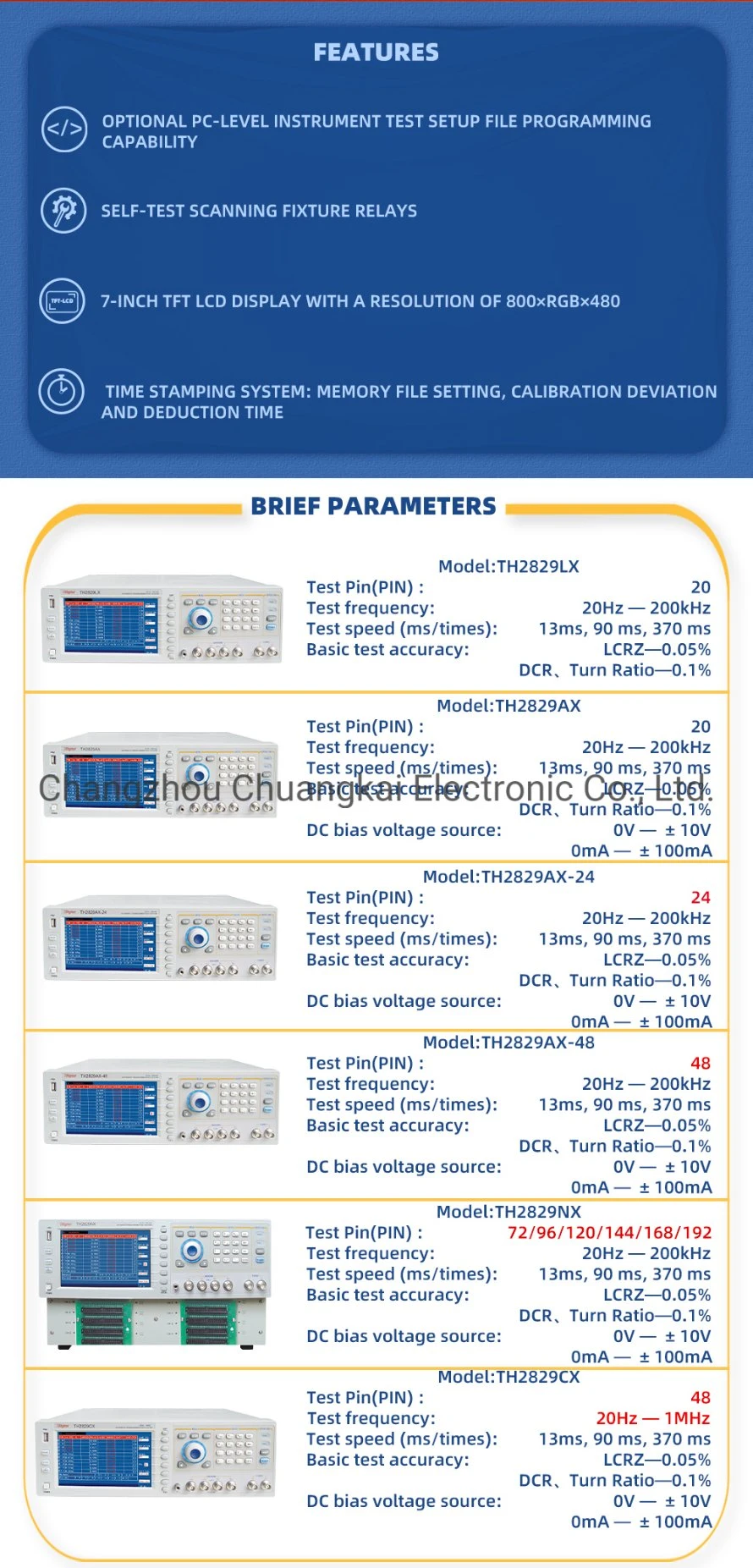 Th2829ax-48 Automatic Transformer Test System 48p 20Hz-200kHz Without Scanning Box