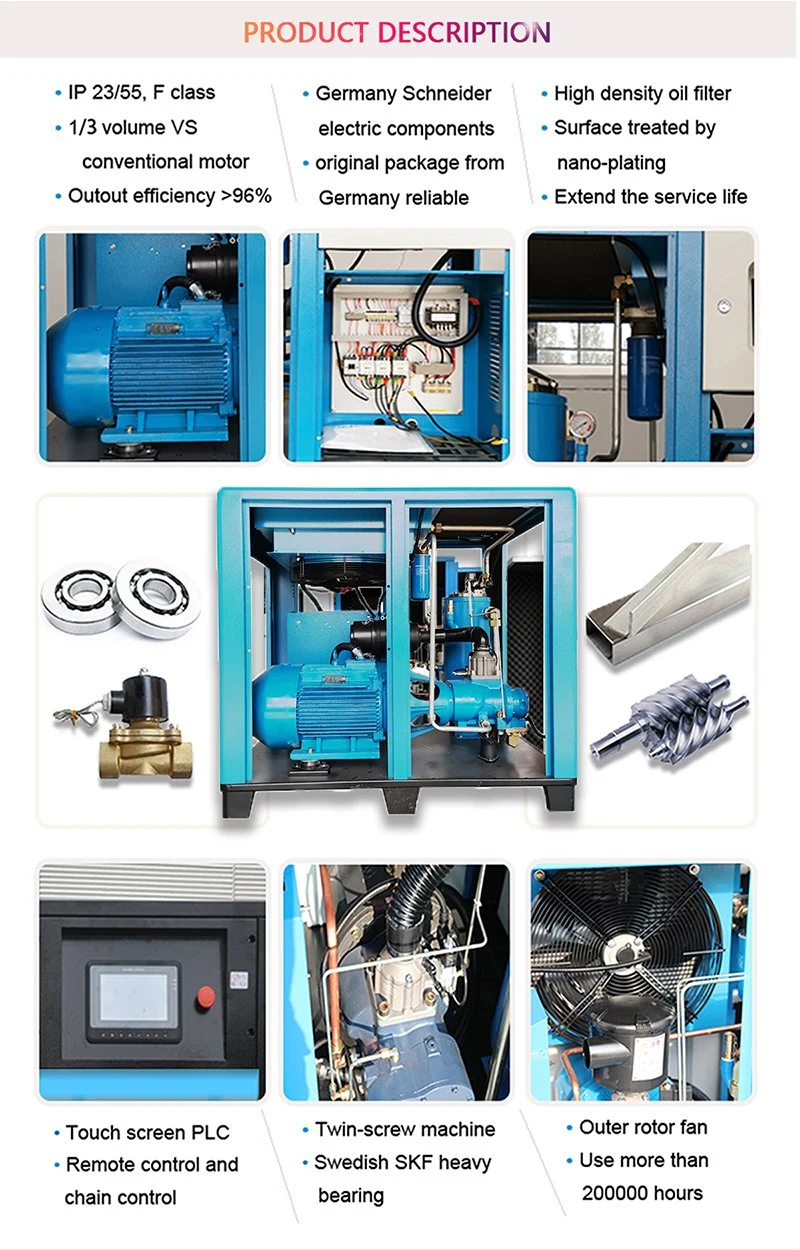 Industrial Silent Dry Oil Free Direct Drive AC Power Oilless Screw Type Air Compressor