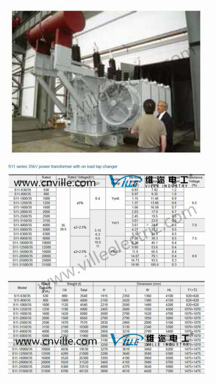 S11-12500/35 12.5mva S11 Series 35kv Power Transformer with on Load Tap Changer