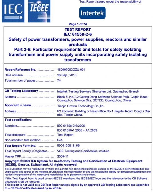Low Loss Electrical Power Voltage Transformer with ISO9001: 2015