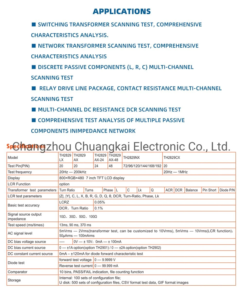 Th2829ax-48 Automatic Transformer Test System 48p 20Hz-200kHz Without Scanning Box