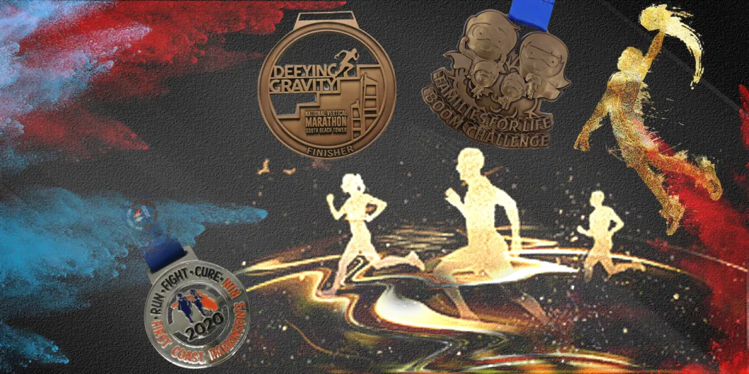 Free Design Custom Marathon Running Racing Sports Game 2D/3D Gold Metal Medal with Lanyard