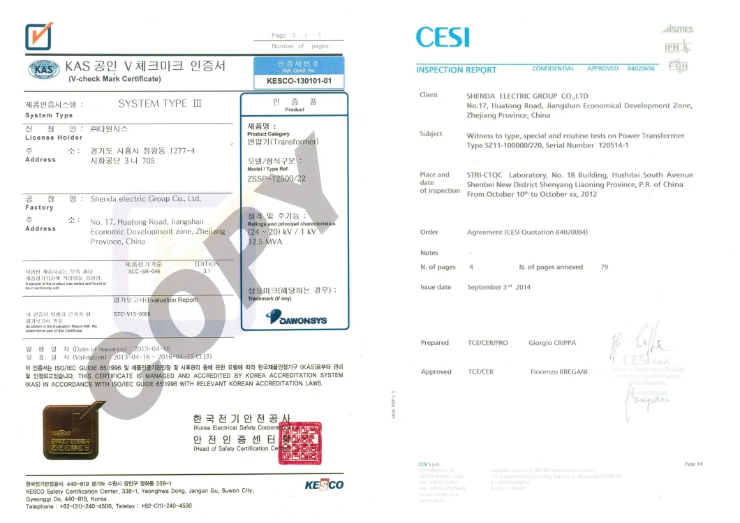 Cesi Kema IEEE IEC CE ISO 20 Years Professional Transformer Manufacturer 20000kVA Oil Immersed Power Transformer