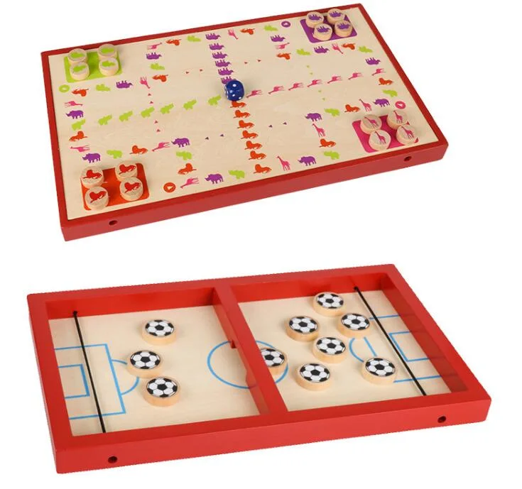 2 in 1 Wooden Table Hockey Toy Parent-Child Interactive Aeroplane Chess Catapult Chess