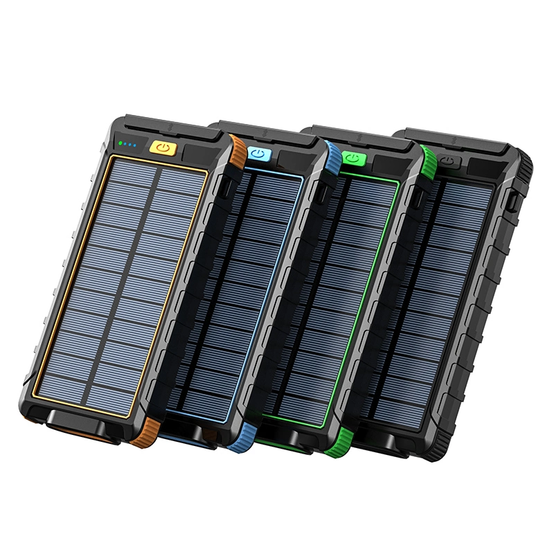 Waterproof Battery Backup Charger Solar Panel Charger with Dual LED Flashlights and Compass for Cellphones