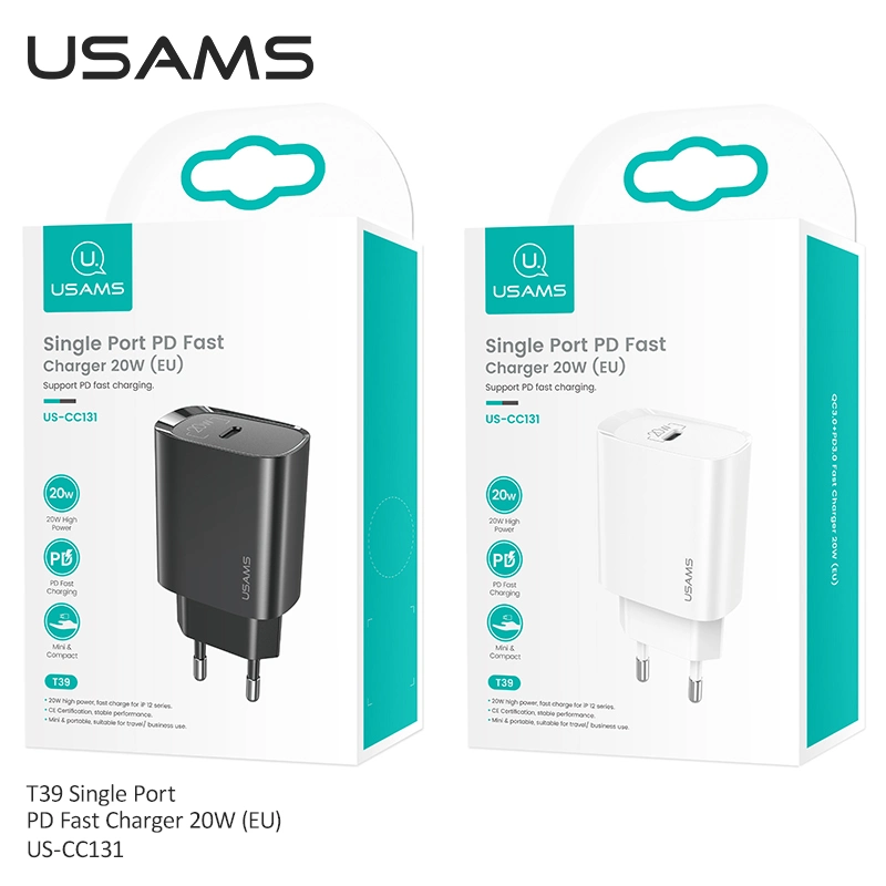 Usams Fast Pd Wall Charger Us-Cc130 T39 Single Port Pd Fast Charger 20W