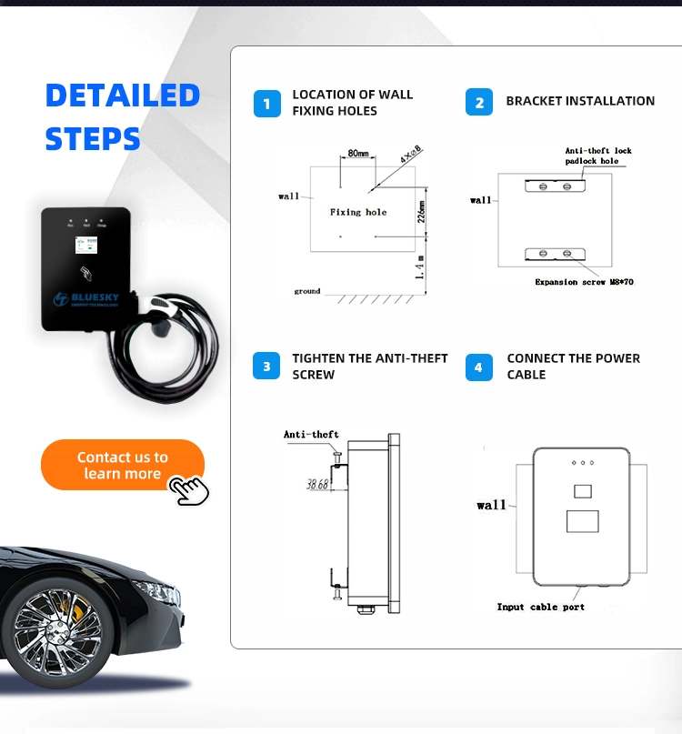7kw AC EV Charger with Ocpp Function EV Charger Level 3 Electric Car Charging Solar EV Charging Station