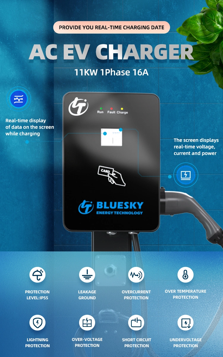 11kw AC EV Charger IEC 62196-2 with 2.4 Screen Evse Wallbox Electric Car Charger EV on Board Charger