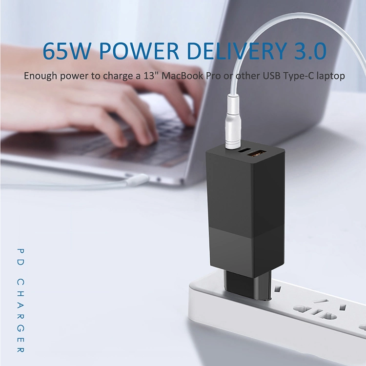 Newest GaN 65W Charger 3port Charger USB-C Pd Travel Fast Charger
