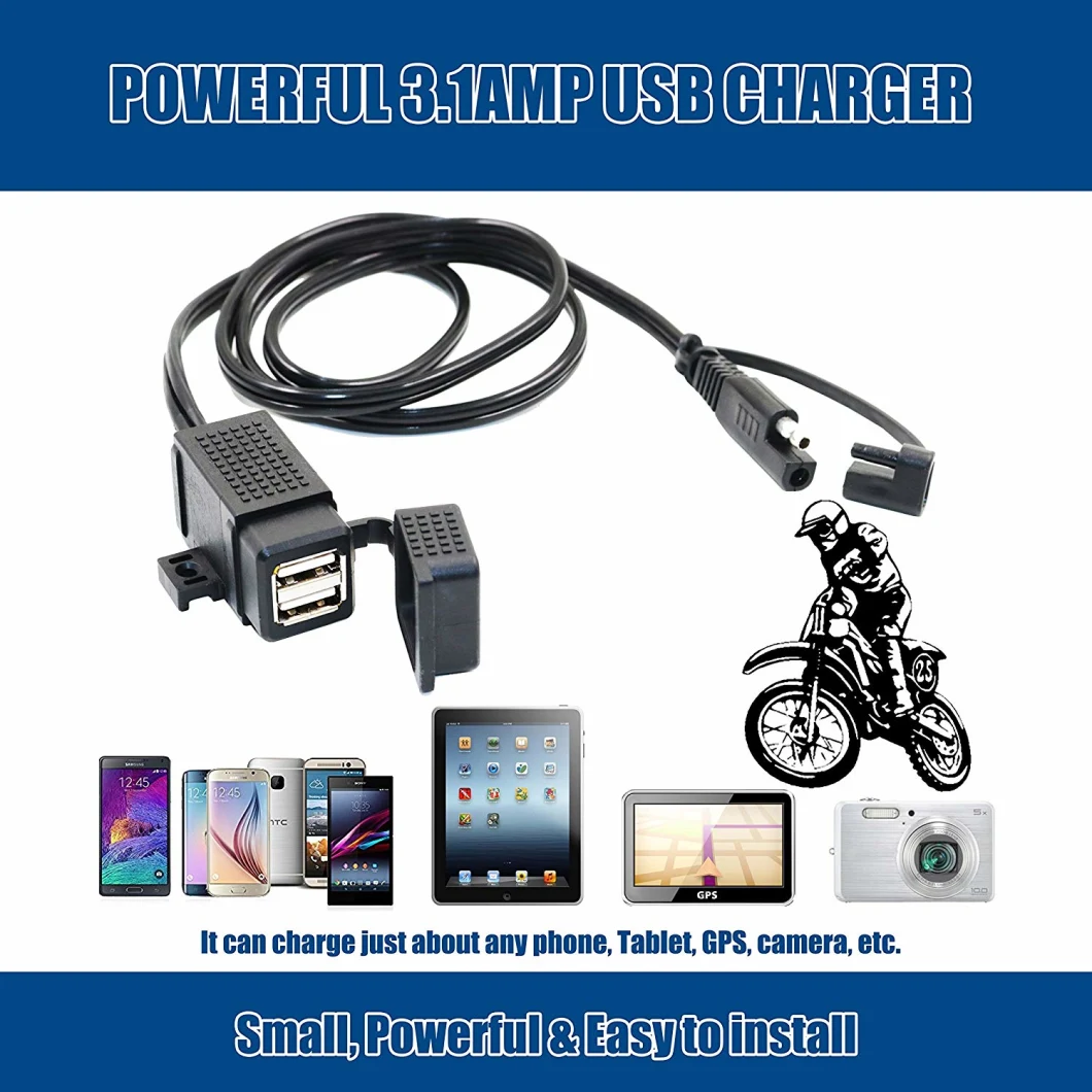 Waterproof Motorcycle Dual USB Charger Kit SAE to USB Adapter Phone Tablet GPS Charger